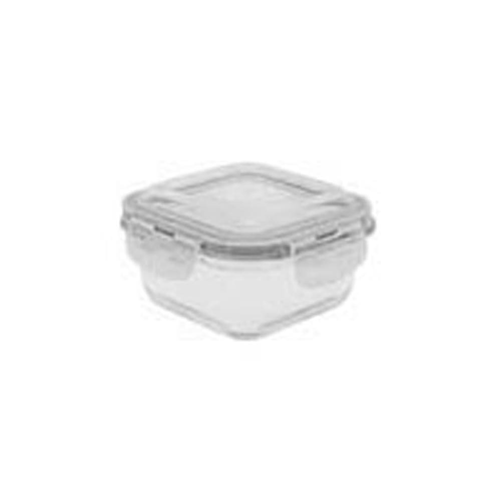 Pote 320Ml De Vidro Com Tampa Transparente Quadrado Raso