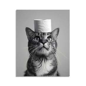 Arte de parede em tela OWNANRTHM Cat Bathroom Funny Animal 40x50cm