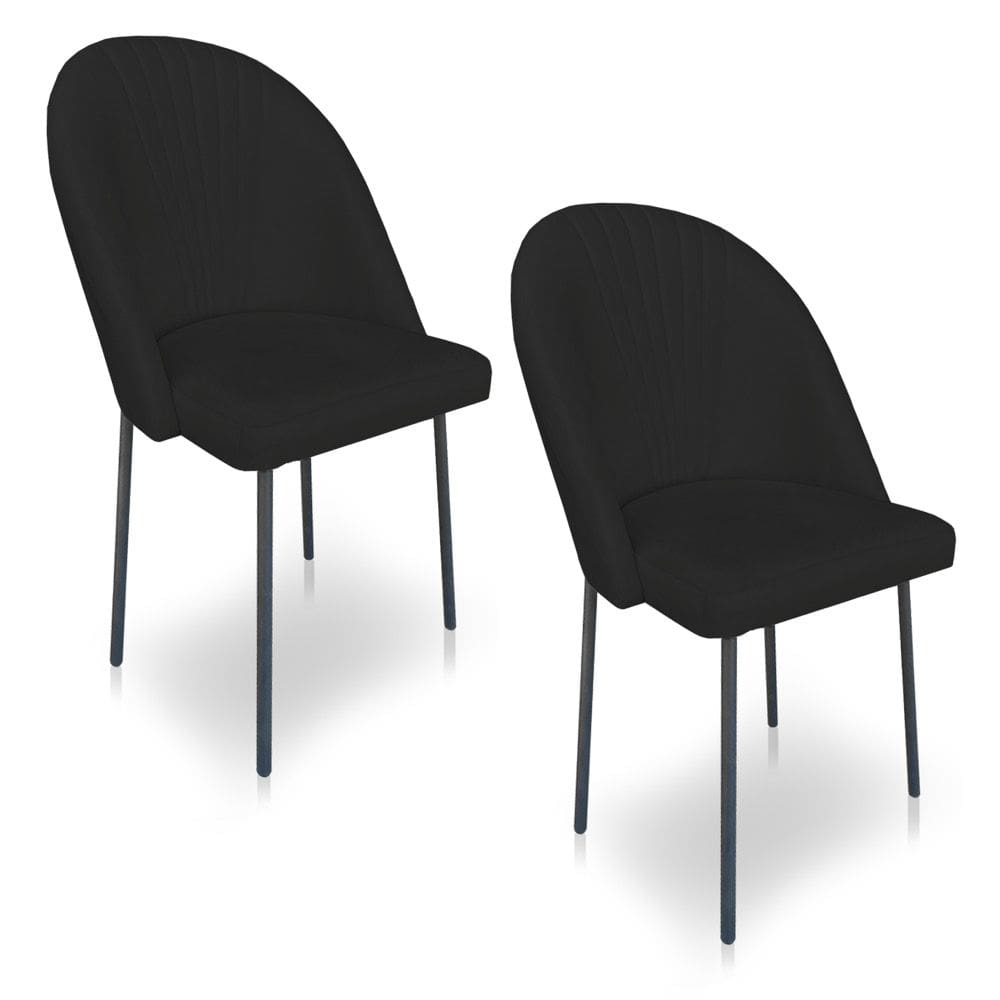 Kit 2 Cadeiras Poltrona de Jantar Ariel Suede Preto Pés de Ferro Preto - Pallazio