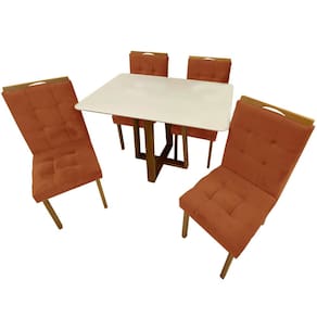 Mesa de Jantar Pedro 120x80cm com 4 Cadeiras Art Assentos Cor Off White com Assento Cobre