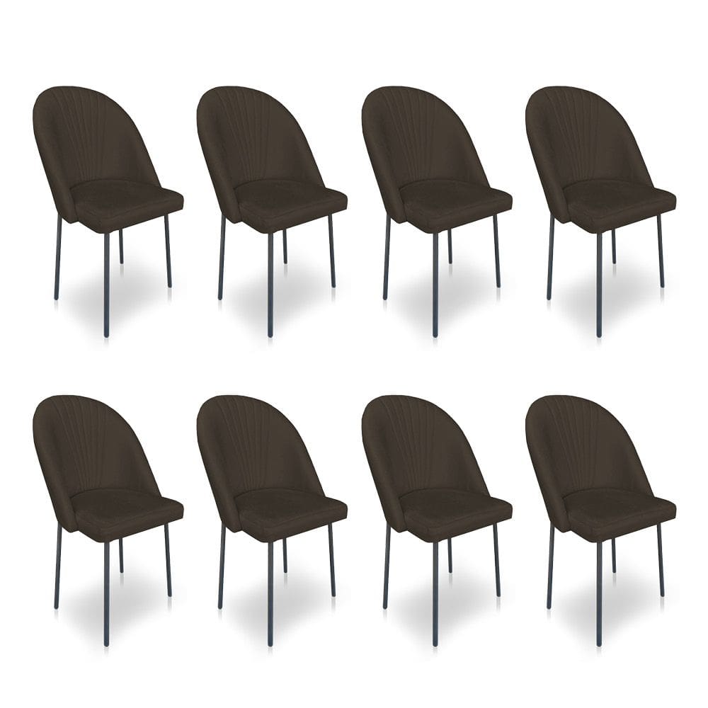 Kit 8 Cadeiras Poltrona de Jantar Ariel Suede Marrom Pés de Ferro Preto - Pallazio