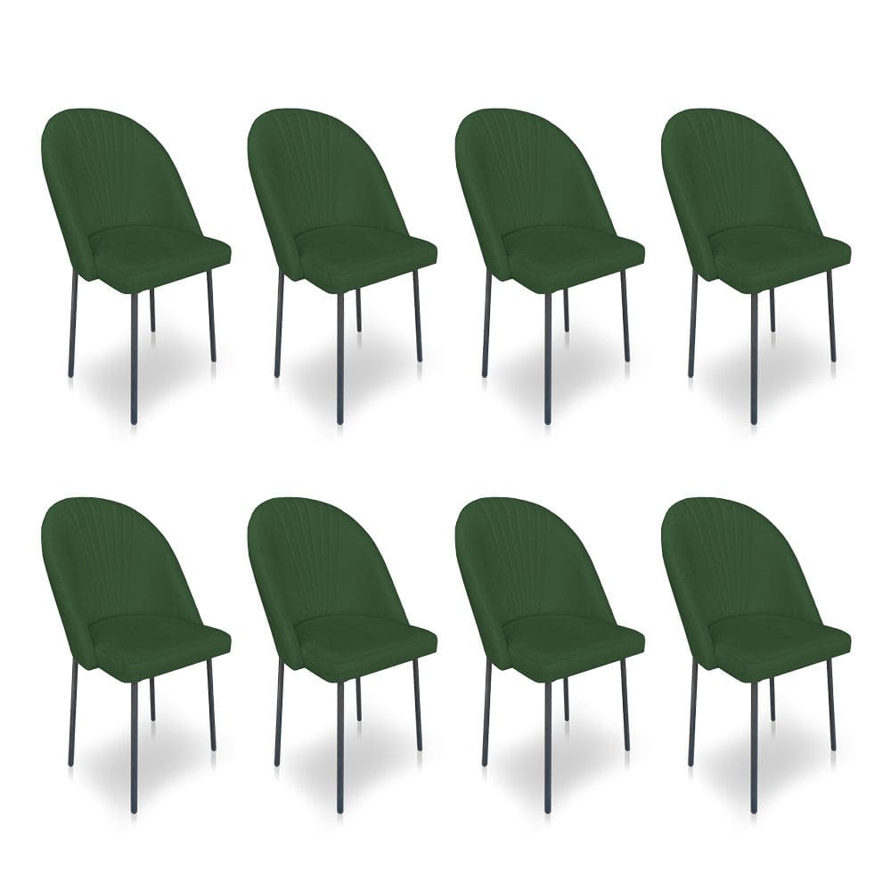 Kit 8 Cadeiras Poltrona de Jantar Ariel Suede Verde Pés de Ferro Preto - Pallazio