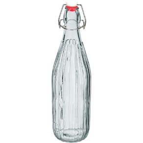 GARRAFA ÁGUA SUCO LEITE HOME&CO COM TRAVA NA TAMPA VIDRO 1L 32x8x8cm TRANSPARENTE