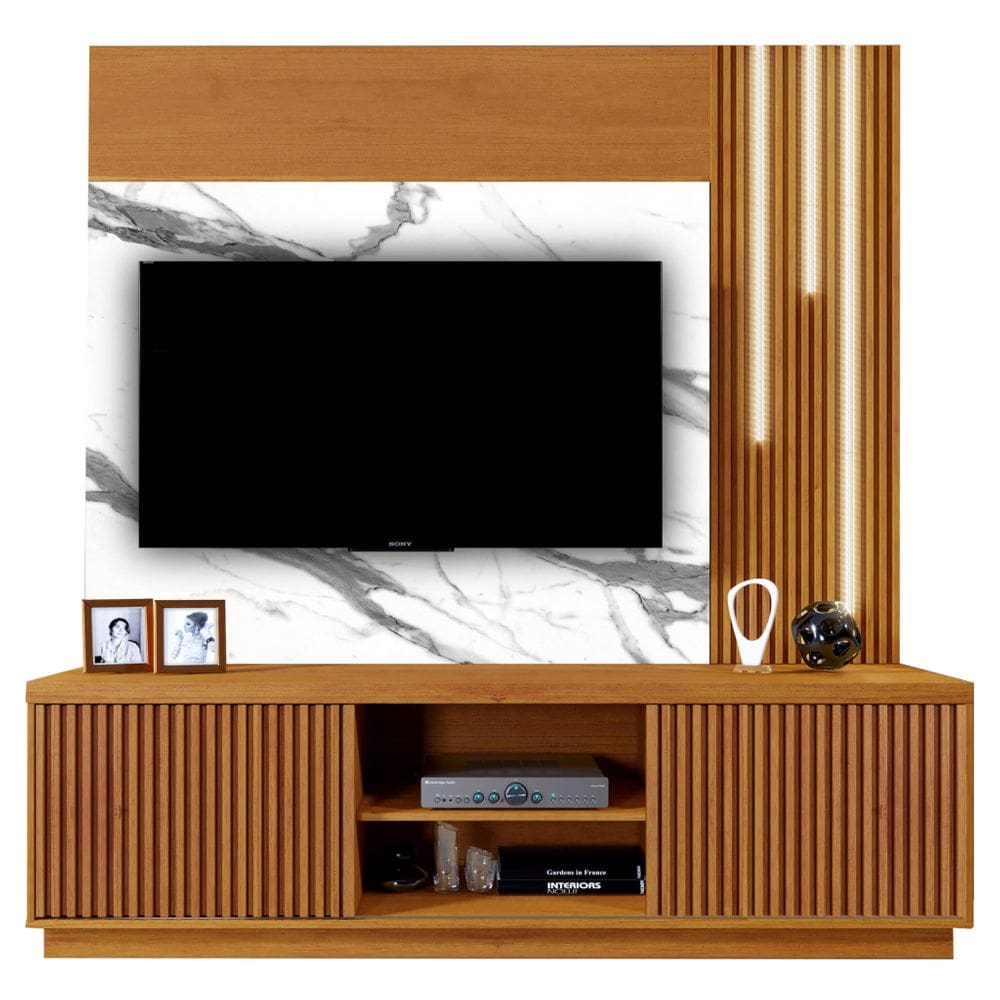 Estante Siena Home para TV até 59 Polegadas 2 Portas com LED Mavaular Cor Naturale BP Carrara