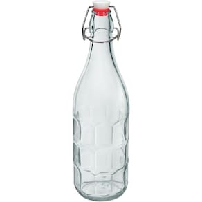 GARRAFA ÁGUA SUCO LEITE HOME&CO COM TRAVA NA TAMPA VIDRO 1L 32x8x8cm TRANSPARENTE