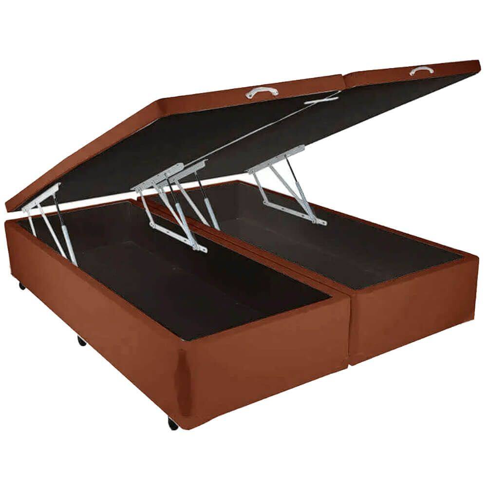 Base Box Bipartida Baú Queen em Corino Universal 41x198x158 Cor Marrom