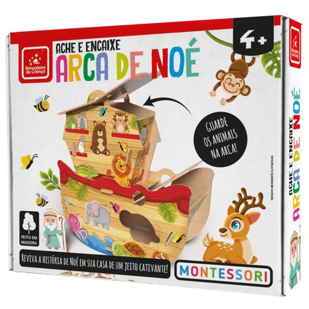 Brinquedo Montessori Ache e Encaixe Arca De Noé Brincadeira de Criança 5281
