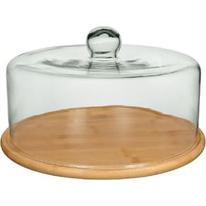PRATO BOLO BOLIERA REDONDO HOME&CO TAMPA VIDRO BAMBU 19x33x33cm