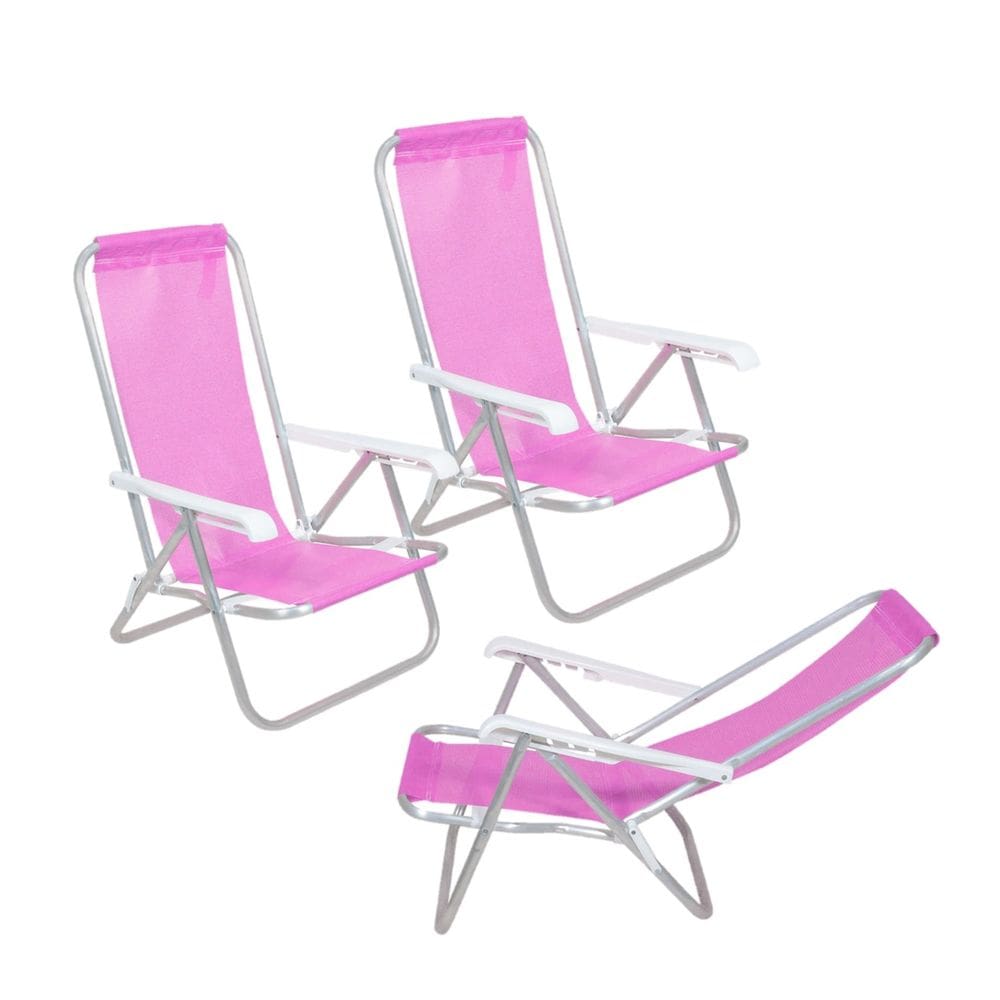Kit 3 Cadeira de Praia Reclinável 4 Posições Alumínio Lazy Sannet - Belfix