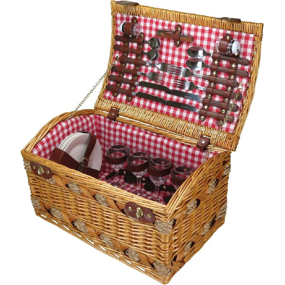 JOGO 24 PEÇAS CESTA PICNIC PARA 4 PESSOAS HOME&CO FIBRA NATURAL 27x45x30cm NATURAL
