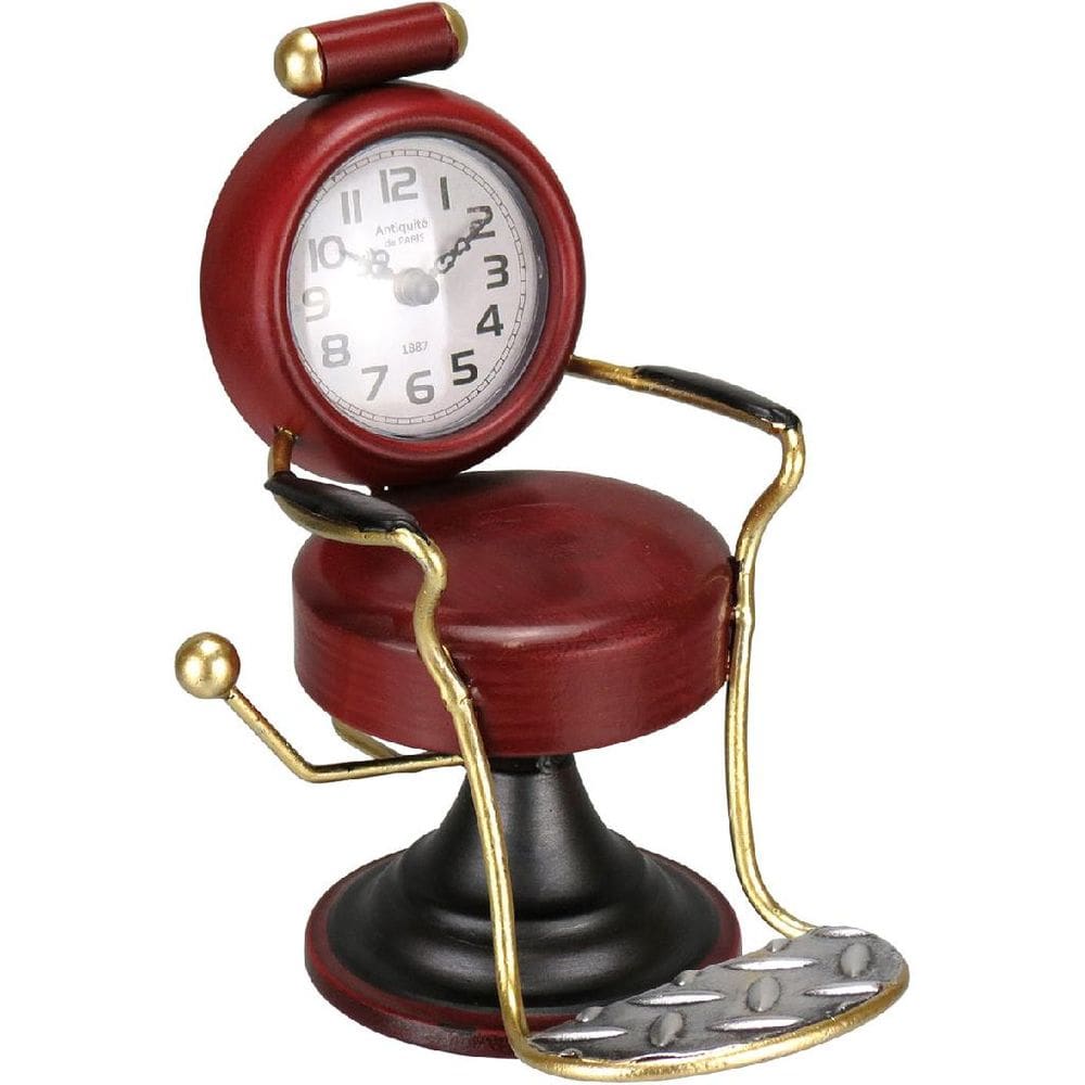 RELOGIO DE MESA DECORATIVO ENFEITE VINTAGE POLTRONA BARBEIRO HOME&CO METAL 21x14x17cm VERMELHO