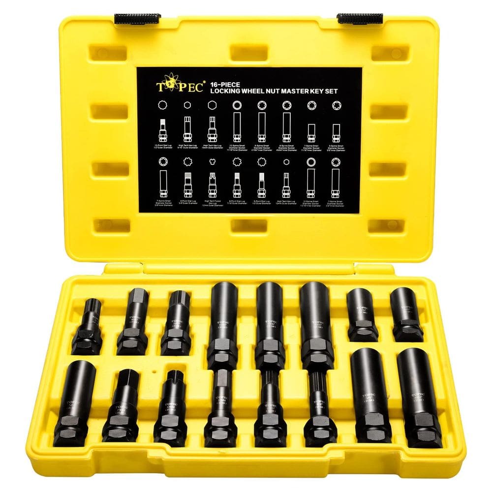 Conjunto de chaves Locking Lug Nut Master Topec, 16 peças, 5, 6, 7, 12 estrias