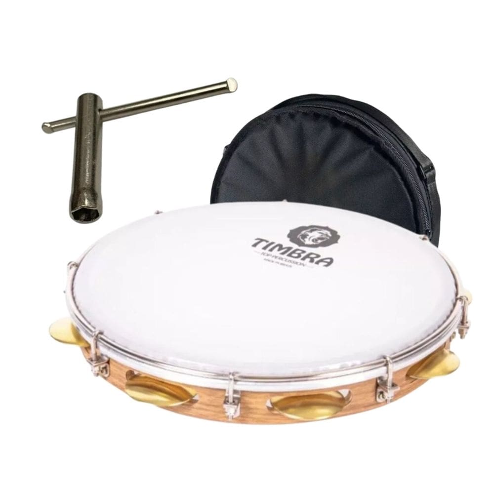 Pandeiro Timbra  Profissional 11 Pol Formica Freijo Prat 2 C/Aro Niquelado Pele Leitosa C/Capa