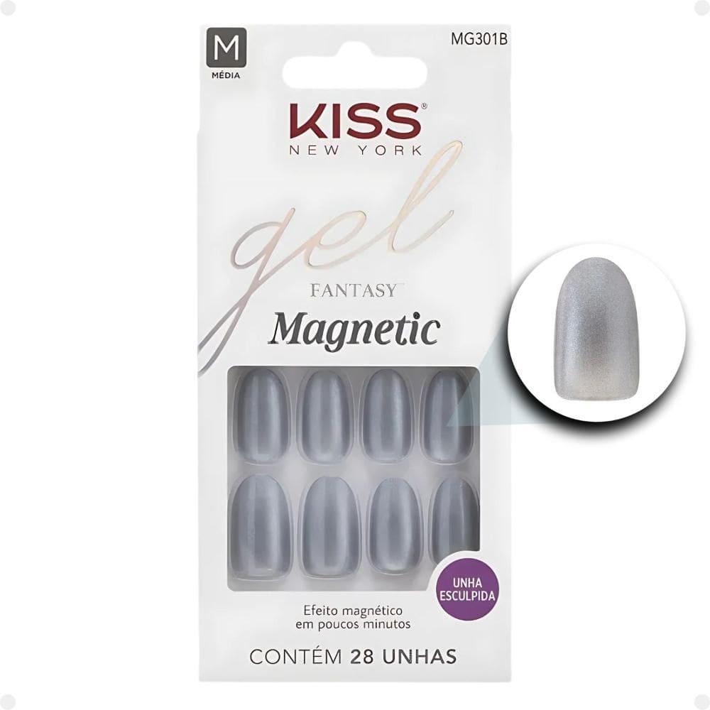 Unhas Postiças Média Kiss Ny Gel Fantasy Magnetic Nail Opal Mg301b