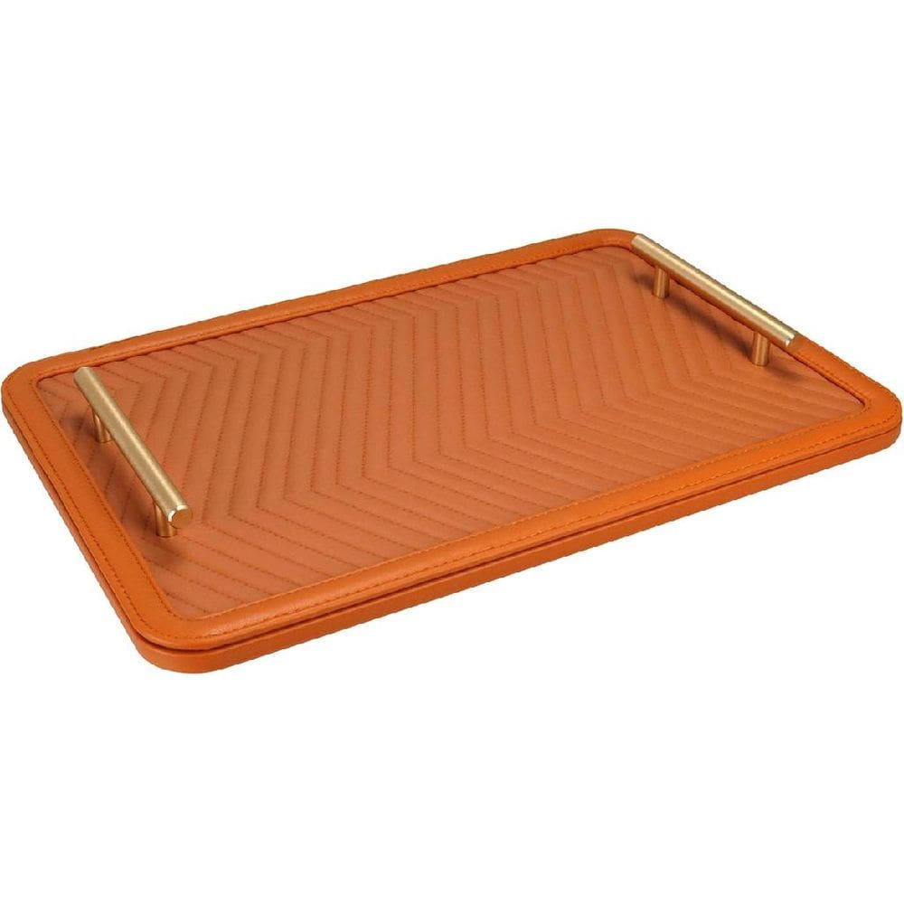 BANDEJA PARA SERVIR DECORATIVA RETANGULAR HOME&CO COM ALÇAS EM METAL DOURADO MDF 4x43x28cm LARANJA