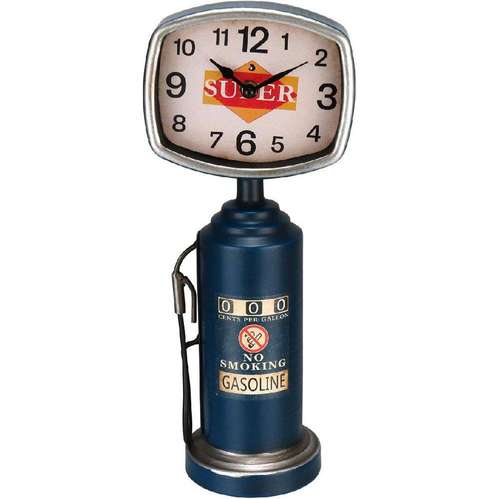 RELOGIO DE MESA DECORATIVO ENFEITE VINTAGE BOMBA DE GASOLINA HOME&CO METAL 36x15x10cm AZUL
