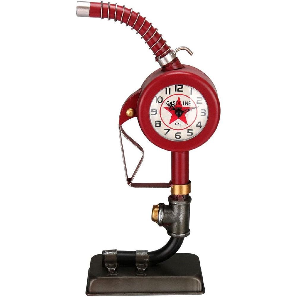 RELOGIO DE MESA DECORATIVO VINTAGE BOMBA DE GASOLINA HOME&CO METAL 37x17x8cm VERMELHO