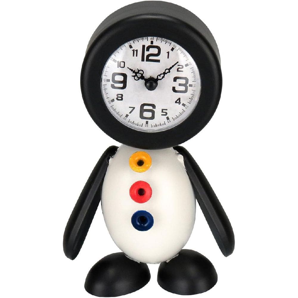 RELOGIO DE MESA DECORATIVO ENFEITE VINTAGE PINGUIM HOME&CO METAL 21x14x7cm PRETO E BRANCO