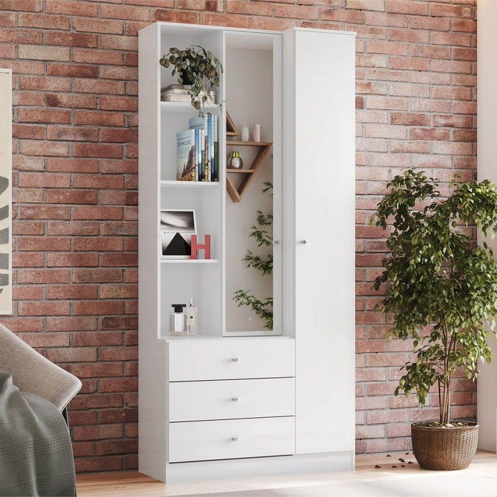 Guarda-Roupa Solteiro Doha 2 Porta 3 Gavetas com Espelho Branco - Henn