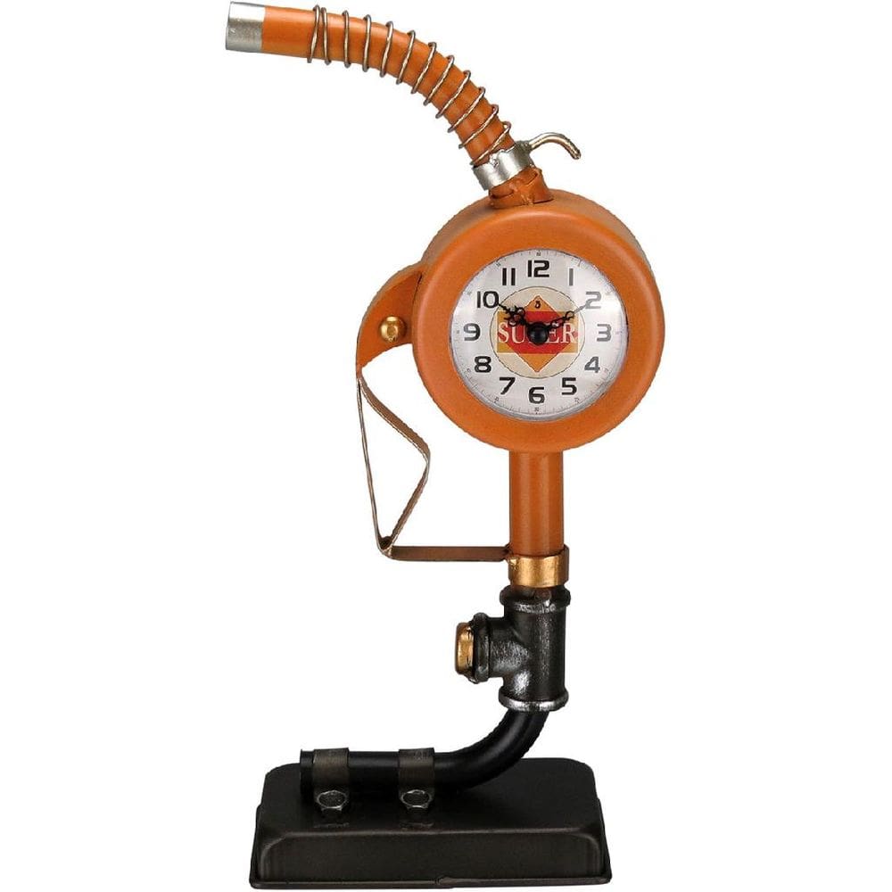 RELOGIO DE MESA DECORATIVO VINTAGE BOMBA DE GASOLINA HOME&CO METAL 37x17x8cm AMARELO