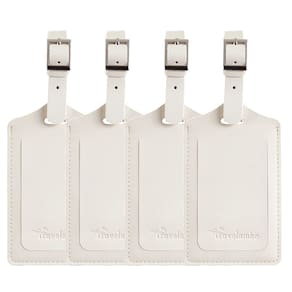 Pacote com 4 etiquetas de bagagem Travelambo Leather para malas (marfim)