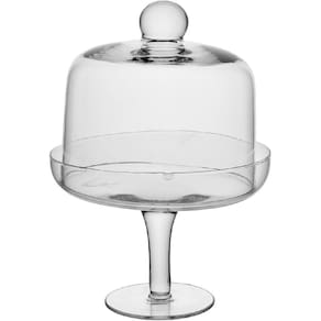 PRATO BOLO BOLEIRA REDONDO COM PÉ HOME&CO COM TAMPA VIDRO 15x18x18cm TRANSPARENTE