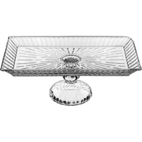 PRATO BOLO BOLEIRA RETANGULAR HOME&CO COM PÉ ECO CRYSTAL 12x32x17cm TRANSPARENTE