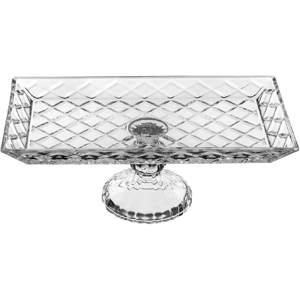 PRATO BOLO BOLEIRA RETANGULAR HOME&CO COM PÉ ECO CRYSTAL 12x32x17cm TRANSPARENTE