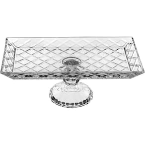 PRATO BOLO BOLEIRA RETANGULAR HOME&CO COM PÉ ECO CRYSTAL 12x32x17cm TRANSPARENTE