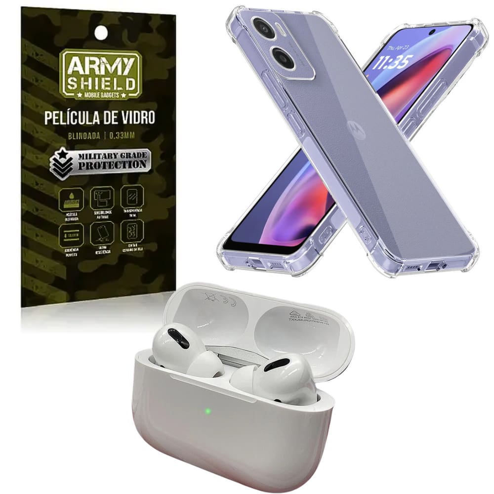 Kit Capinha AntiShock para Moto G75 + Fone Bluetooth + Pelicula 3D - ArmyShield