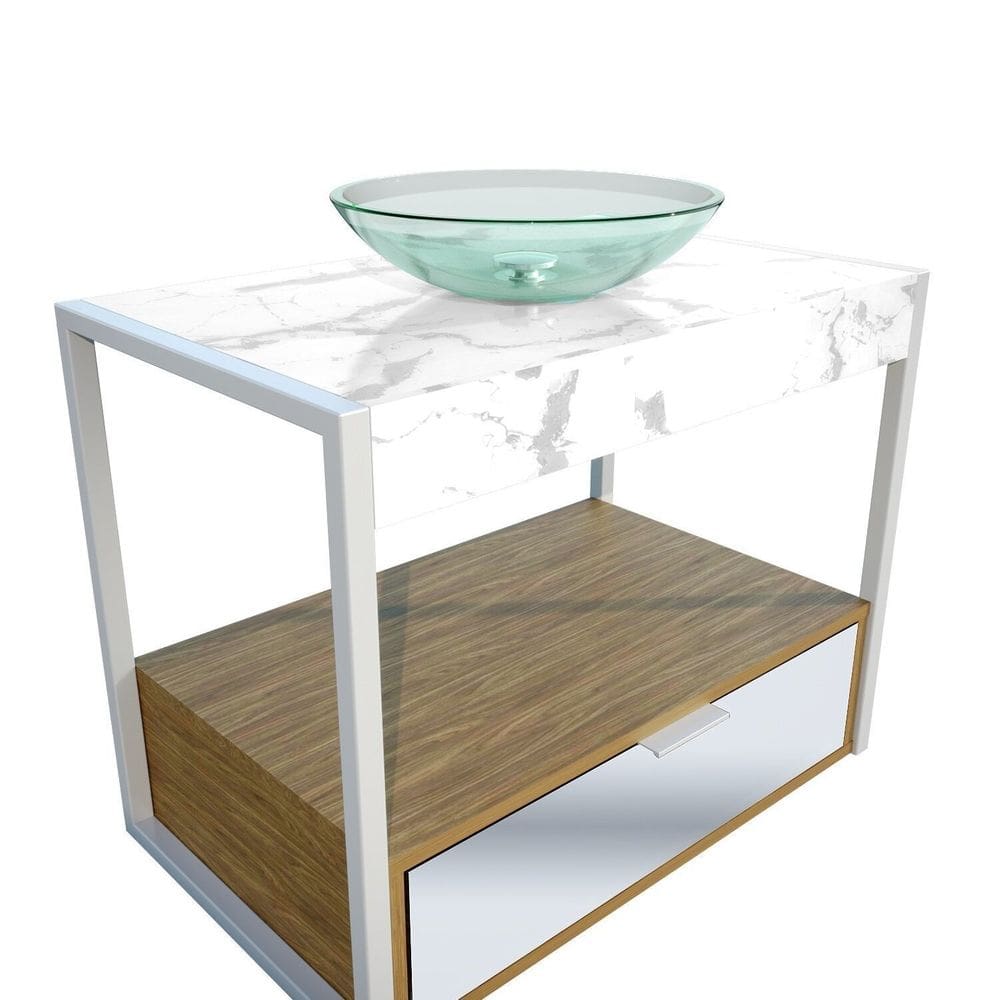Gabinete Lapas 712cm X 68,0cm X 43,0cm Amendoreira/Le Blanc /Incolor/Silver
