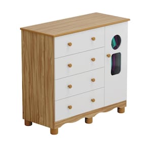 Cômoda Infantil Tedy Peroba em 100% MDF Branco com Amêndoa