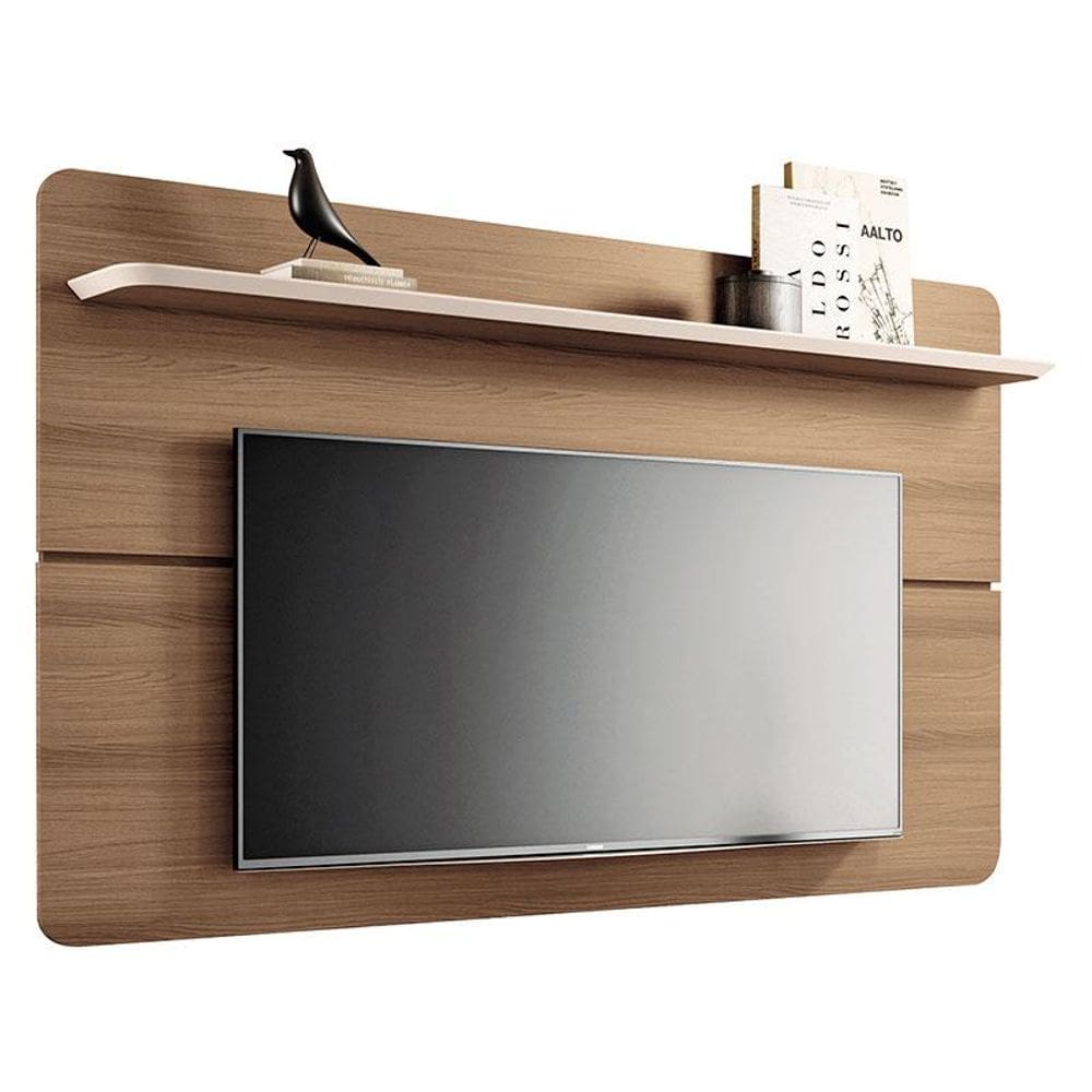 Painel Para TV Suspenso Curv 1.8 Castanho Off White – HB Móveis