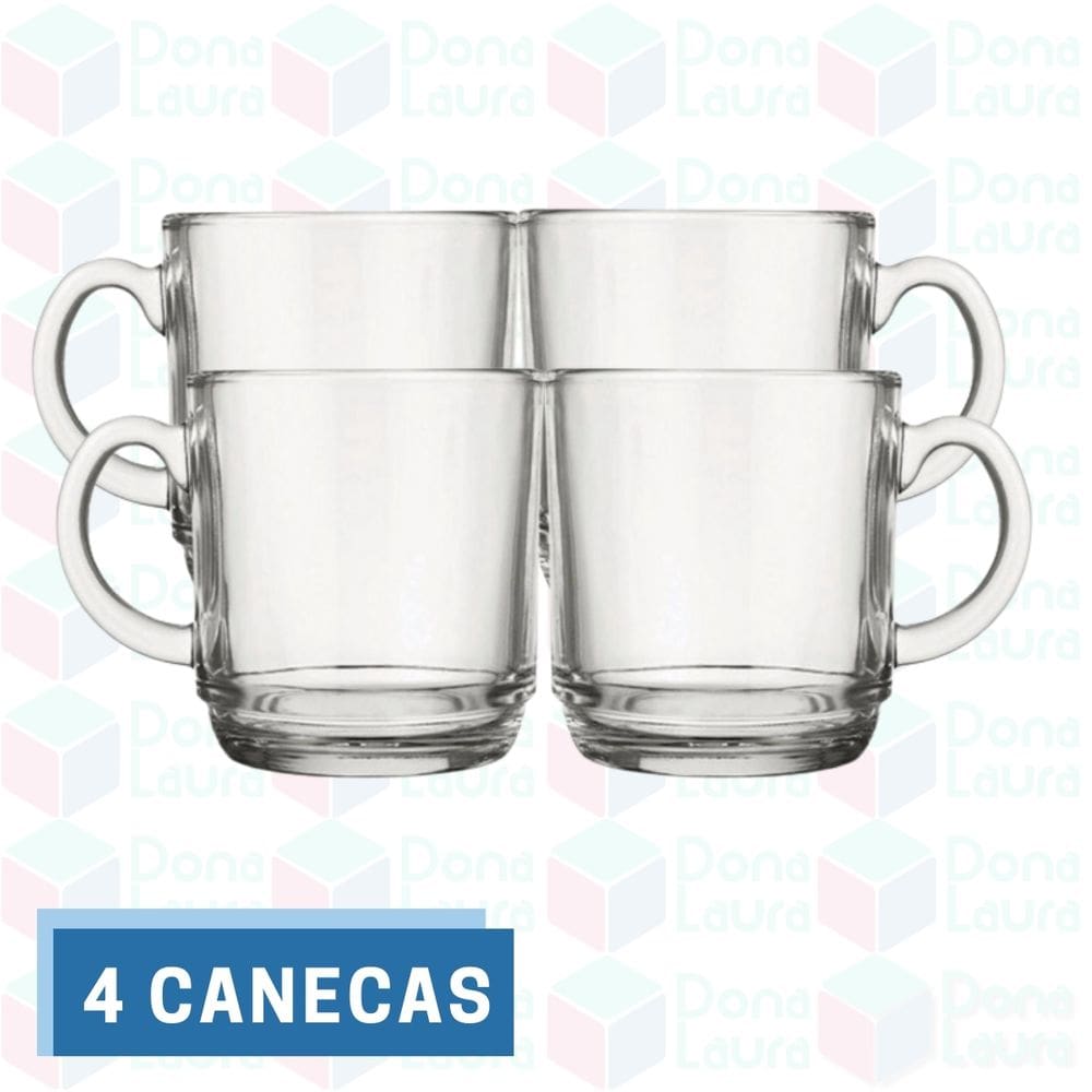 Conjunto 4 Canecas Transparente Vidro 250ML Chocolate Quente