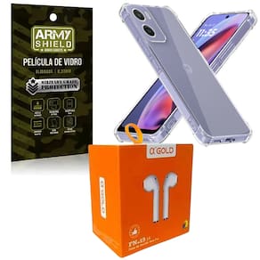 Kit Capinha AntiShock P/ Moto G15 + Fone Bluetooth + Pelicula 3D - ArmyShield