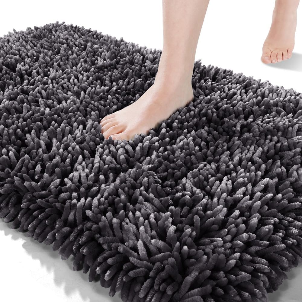 Tapete de banho Yimobra Soft Shaggy Water Absorvente 90x60cm Cinza Escuro