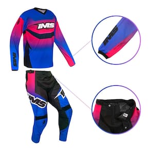 Conjunto Camisa Calça Ims Revo Extreme 2024 Motocross Trilha Velocross Azul/Rosa
