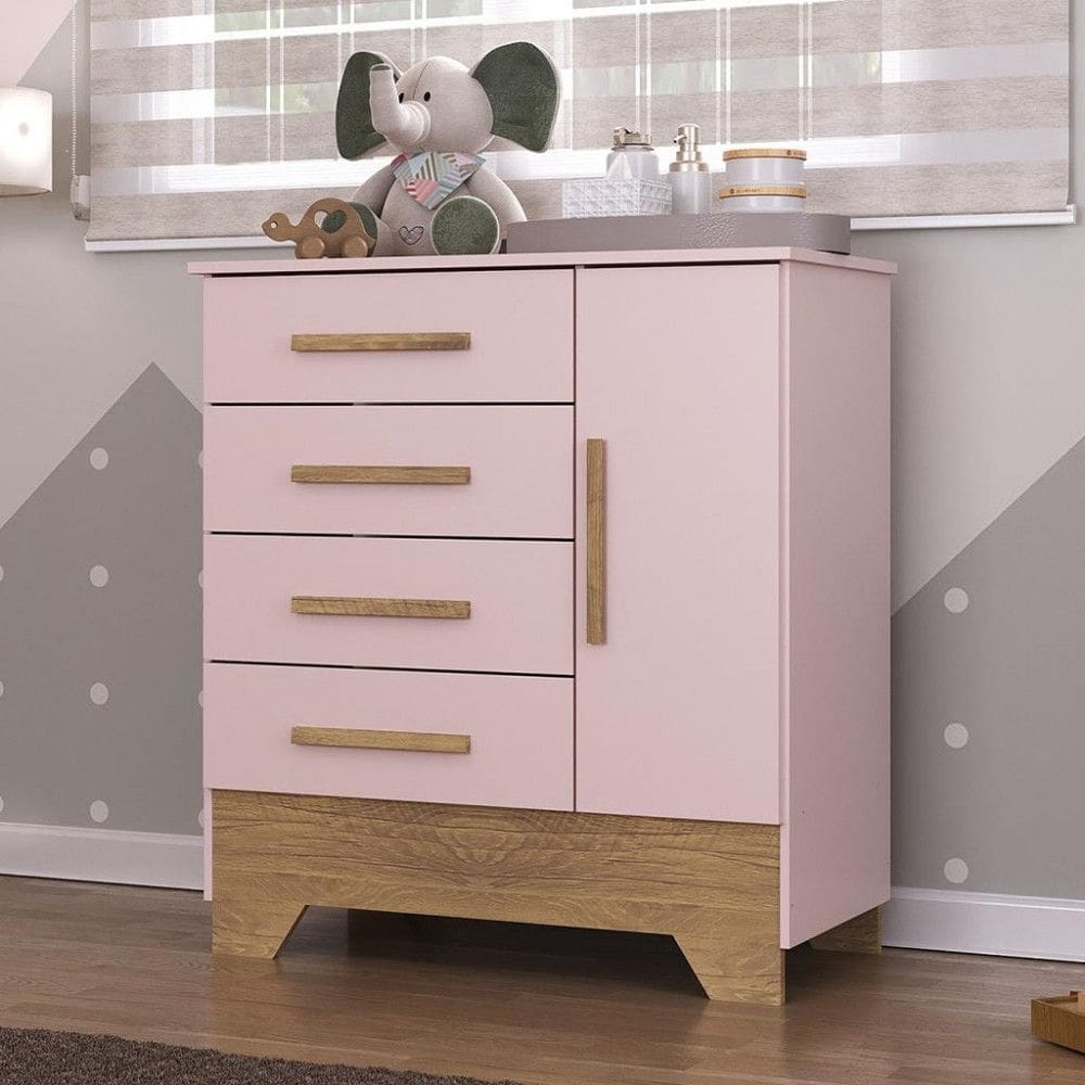 Cômoda Infantil 4 Gavetas 1 Porta Catavento Rodial