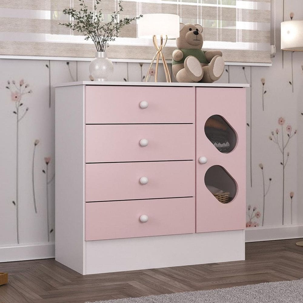 Cômoda Infantil 3 Gavetas 1 Porta com Janela Maya Rodial
