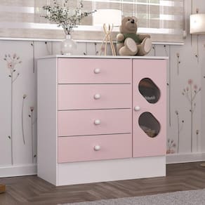 Cômoda Infantil 3 Gavetas 1 Porta com Janela Maya Rodial
