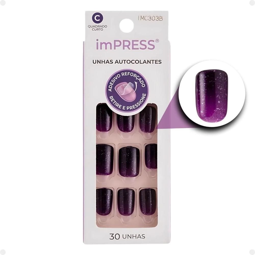 Unhas Autocolantes Quadrado Curto Kiss Ny imPress Arter Thought Imc303b