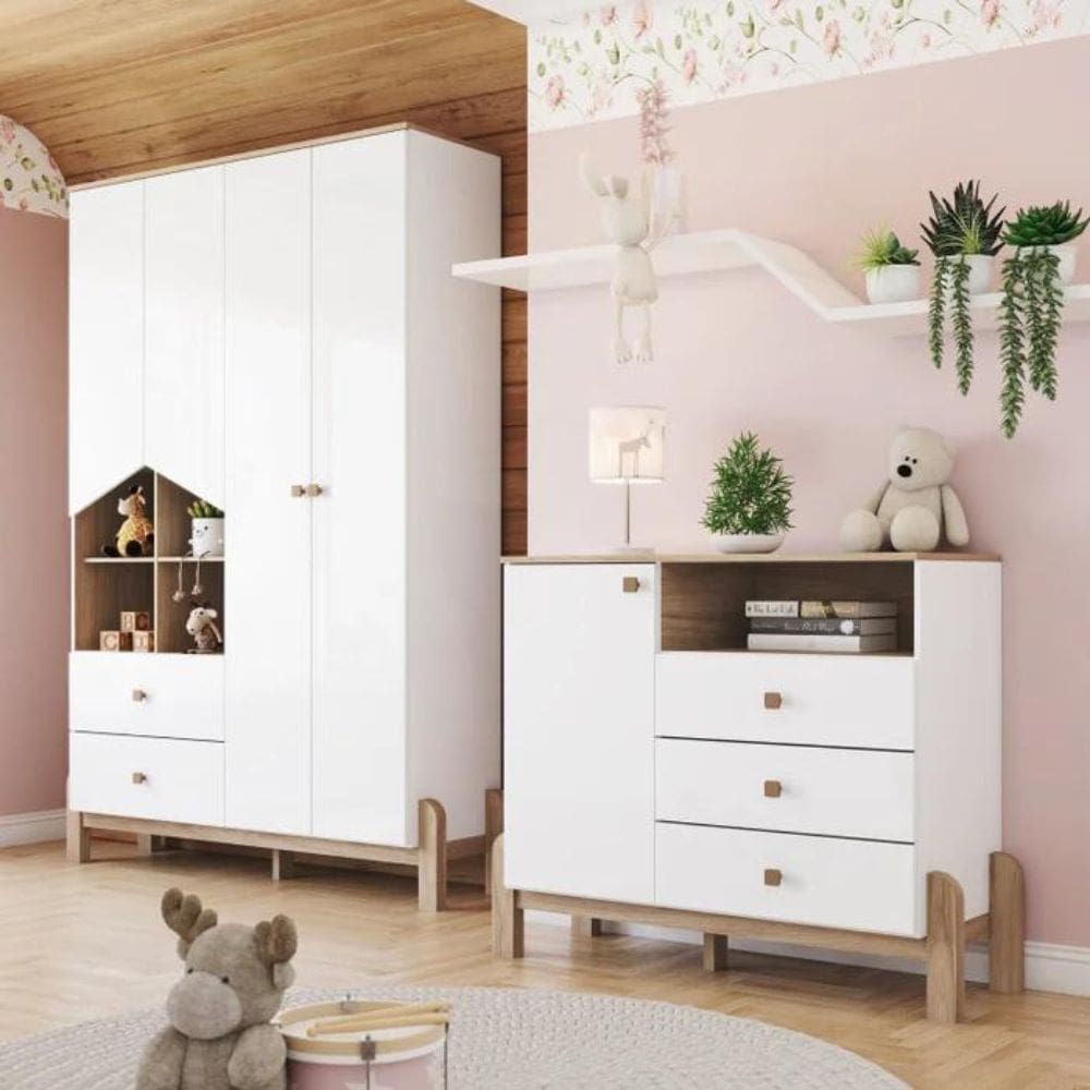 Quarto de BebÃª Guarda Roupa 4 Portas e CÃ´moda Ternura Henn
