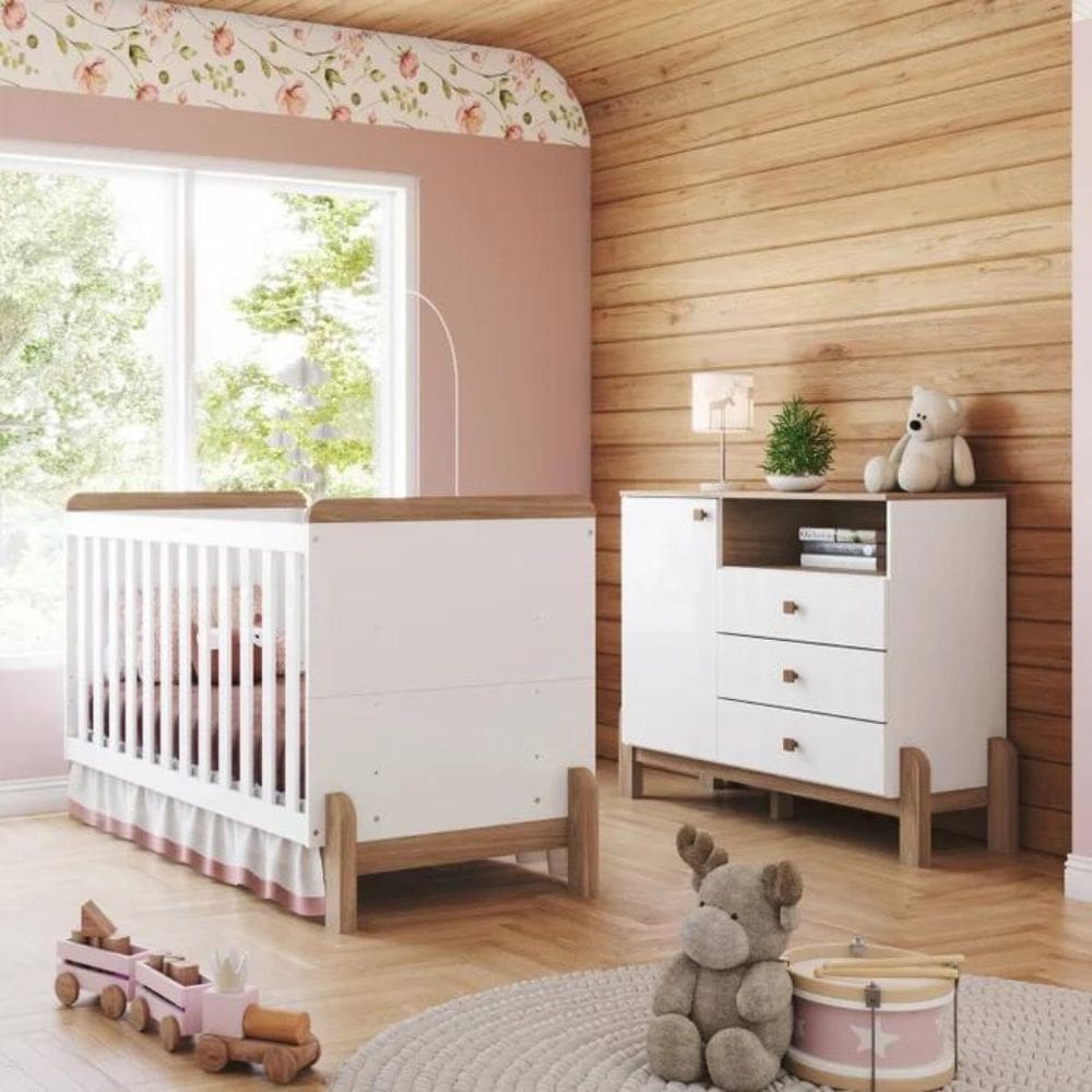 Quarto de Bebê Berço 2 em 1 e Cômoda 4 Gavetas Ternura Henn