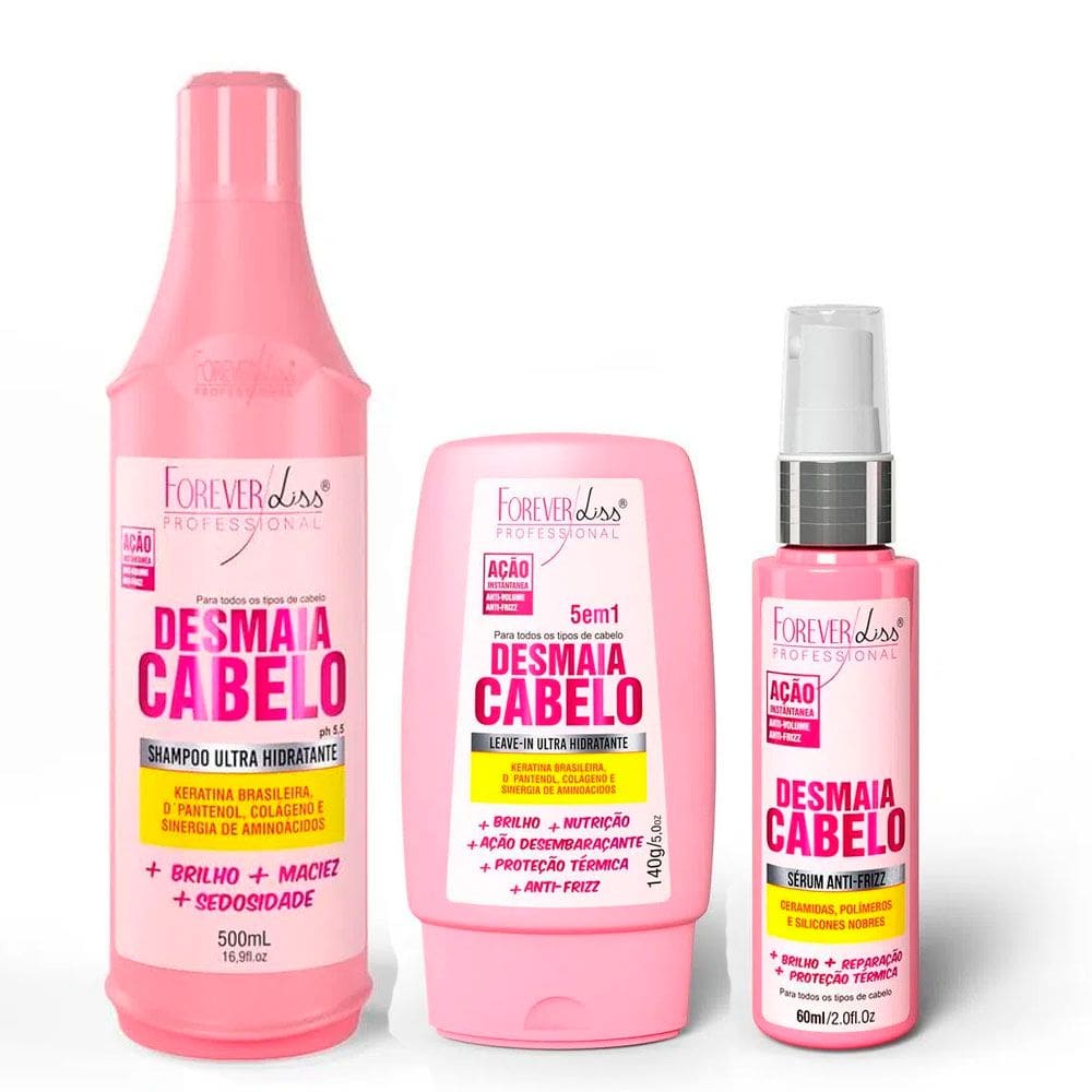 Kit Shampoo, Sérum e Leave-in Desmaia Cabelo Forever Liss