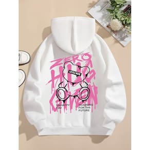 Moletom Feminino Estampa de Urso com Bolso Branco ElaShopp