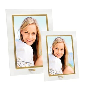 Conjunto Porta Retrato Vidro Reto Prime Filete Dourado 10x15 e 15x20 Vertical – Tuut