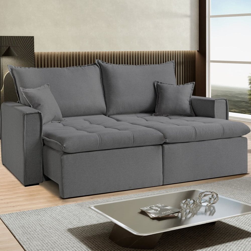 Sofá Cama Dallas 230 Cm sem Caixa – Veludo Cinza Cinza