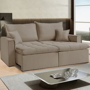 Sofá Cama Dallas 210 Cm sem Caixa Veludo Bege Castor