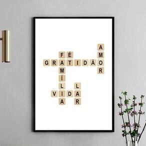 Quadro Cruzadinha Gratidão Família Amor 33X24Cm - Com Vidro