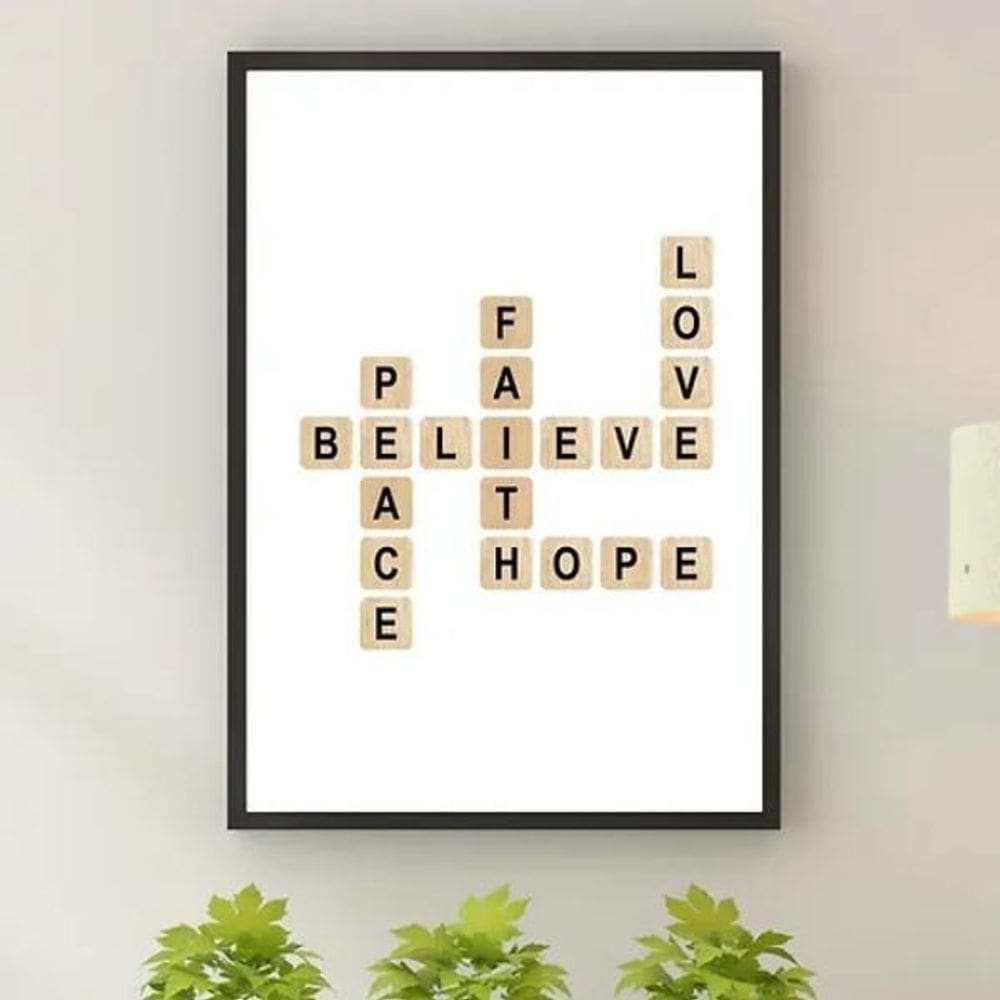 Quadro Cruzadinha Believe Faith Peace Hope Love 33X24Cm